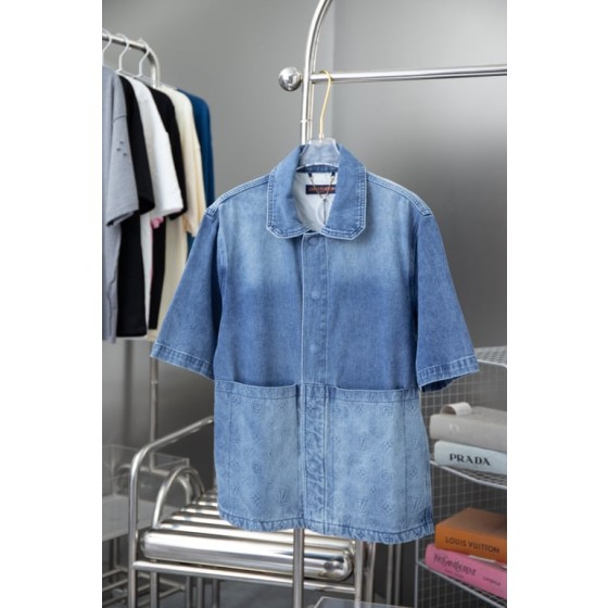 Louis Vuitton Spring/Summer New Arrival Heavy-Duty Short-Sleeve Shirt Vest, Slightly Distressed Light Blue Wash